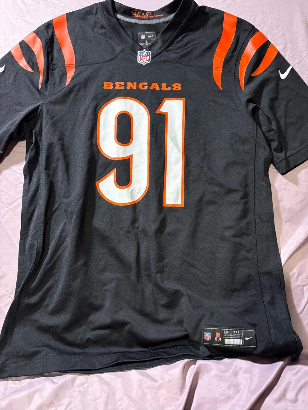 Nike Black and Orange Bengals #91 Men's Jersey